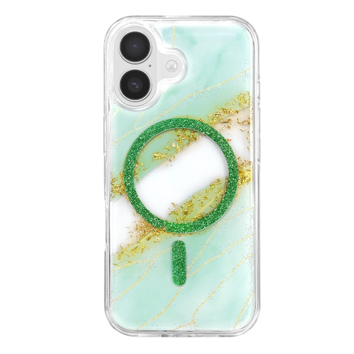 Onegif Apple İphone 16 Lotus Simli Magsafe Kapak - Yeşil görsel 3
