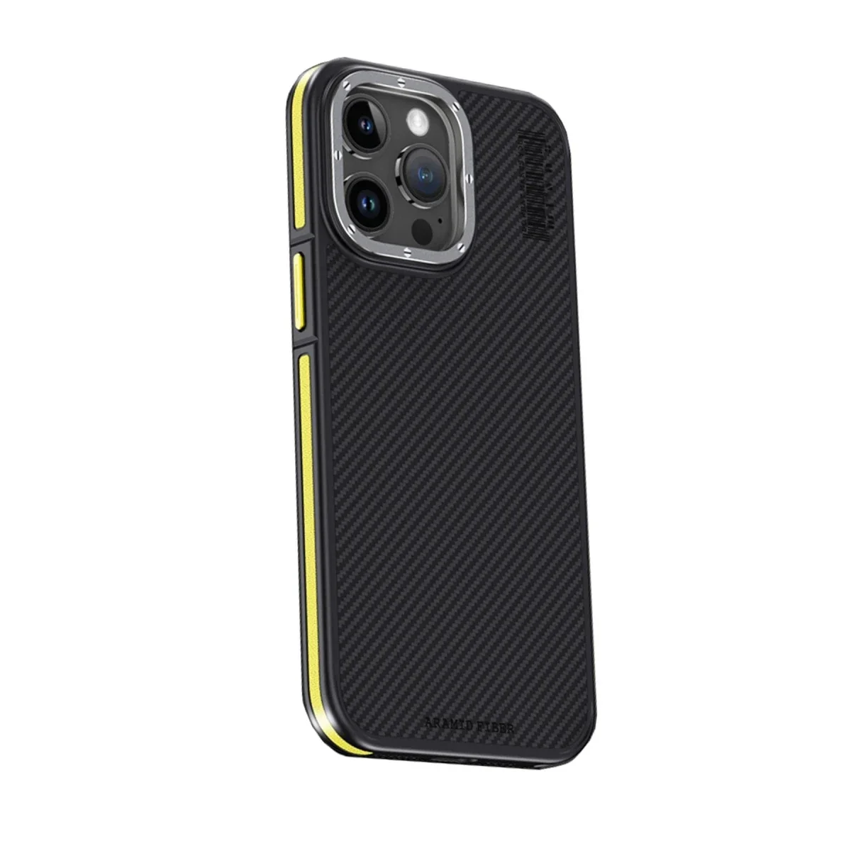 Joko Apple iPhone 15 Pro Max Kılıf Aramid 600D Kevlar Karbon Fiber Magsafe Kapak - Sarı