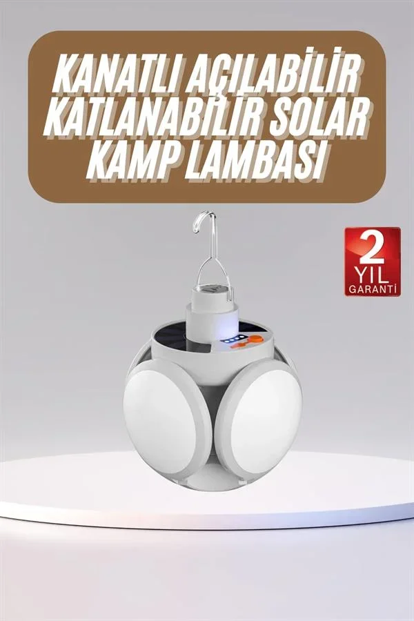 Katlanabilir Askılı Kamp Lambası 5 Kanatlı Pratik Güneş Enerjili görsel 2