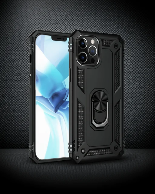 Apple İphone 12 Pro Max Kılıf Sofya Yüzüklü Silikon Kapak - Siyah