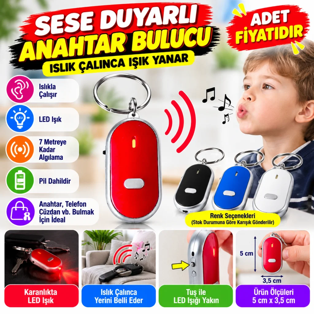 Anahtar Bulucu Anahtarlık Sese Duyarlı Işıklı Anahtarlık Aparat (adet fihyatıdır)