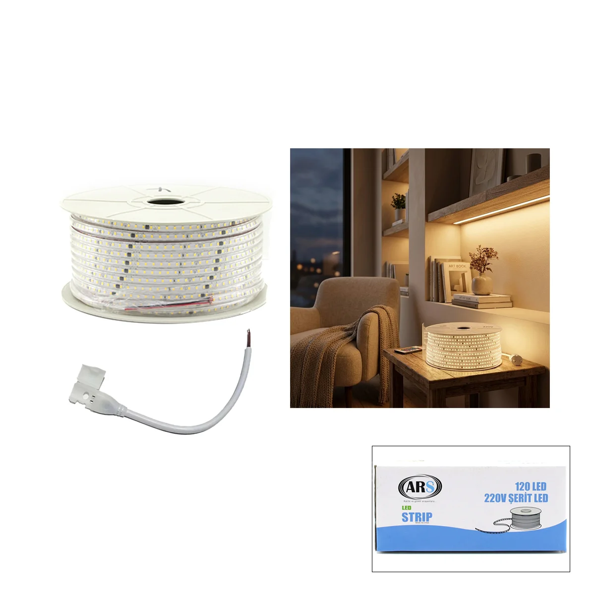 Dış Mekan 220V Şerit LED 120LED 100m (3000K / Günışık) görsel 2
