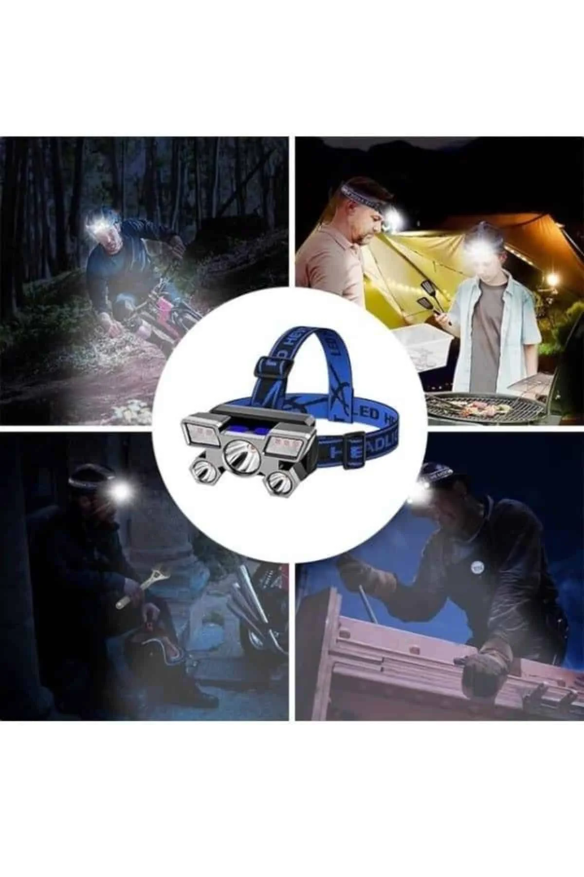 5 LED Far Şarj Edilebilir Güçlü Kafa Lambası Kamp Lambası 4 Modlu görsel 4