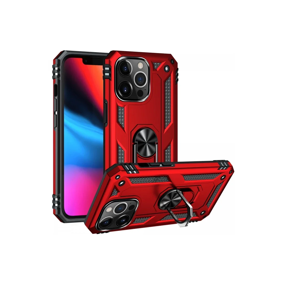 Apple iPhone 13 Pro Max Kılıf Sofya Yüzüklü Silikon Kapak - Kırmızı görsel 2