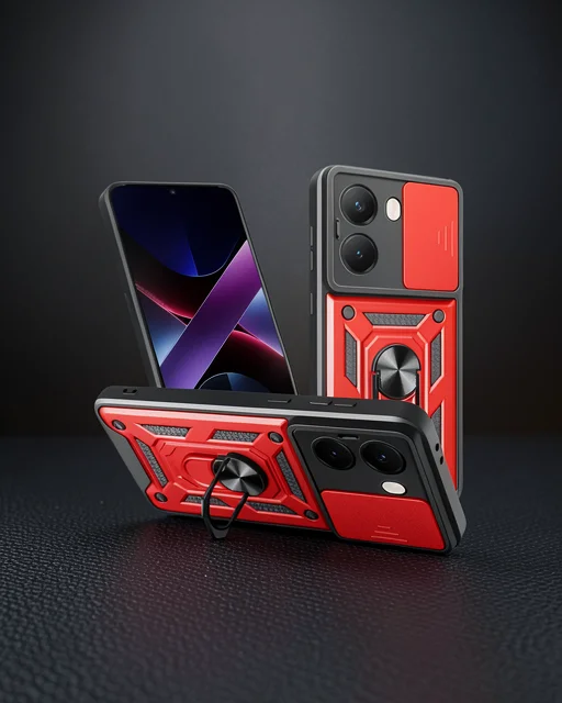 Xiaomi Poco X7 Pro Kılıf Pars Lens Yüzüklü Silikon - Kırmızı