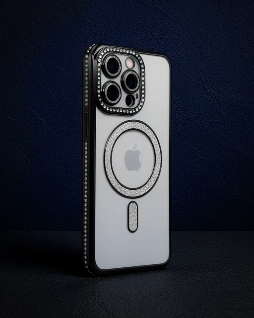 Apple İphone 14 Pro Max Kılıf Joke Simli Magneticsafe Kılıf - Siyah