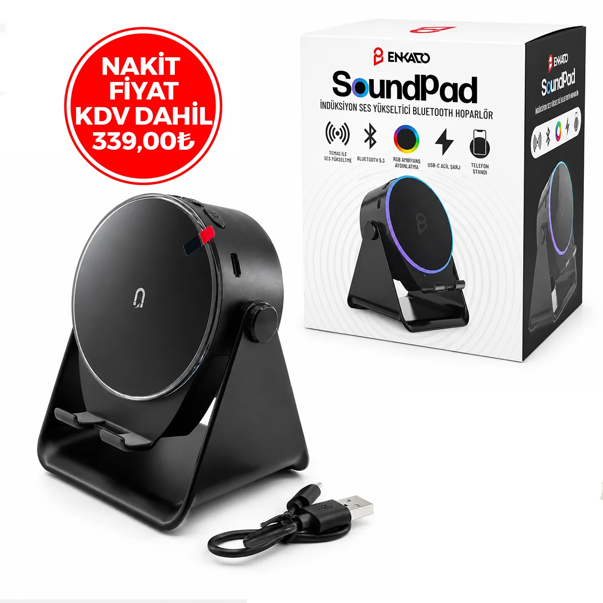 Bluetooth Soundpad Hoparlör 5W 2000mAh (Telefon Standı, USB-C) görsel 2