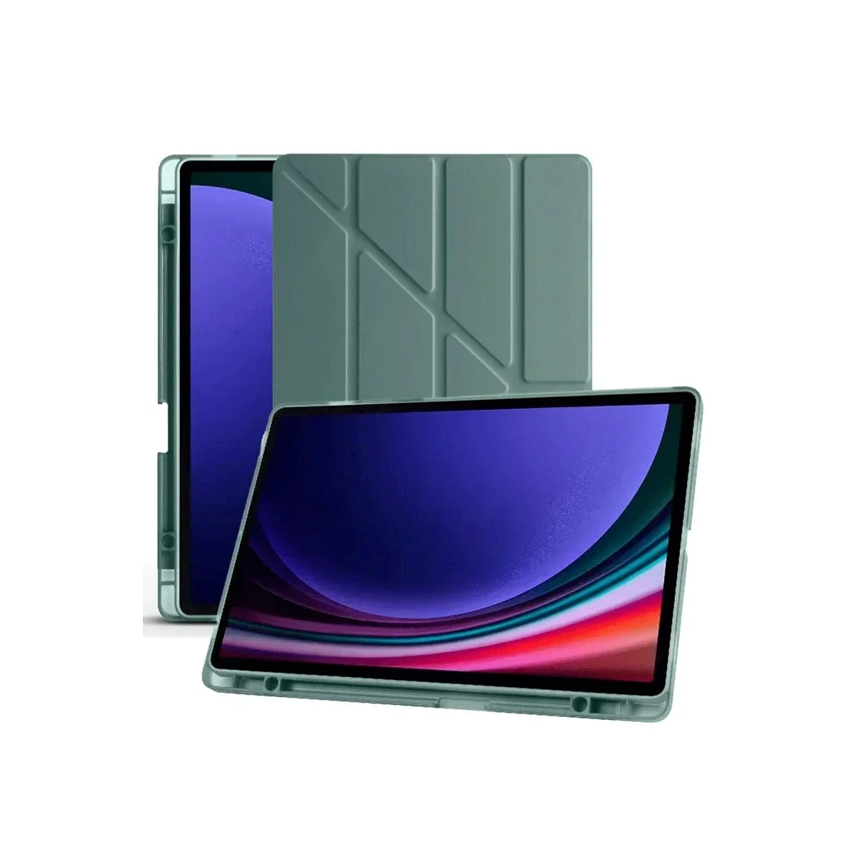 Samsung Galaxy X510 Tab S9 FE 11 Kılıf Kalemlikli Mars Tablet Kılıfı - Koyu Yeşil görsel 4
