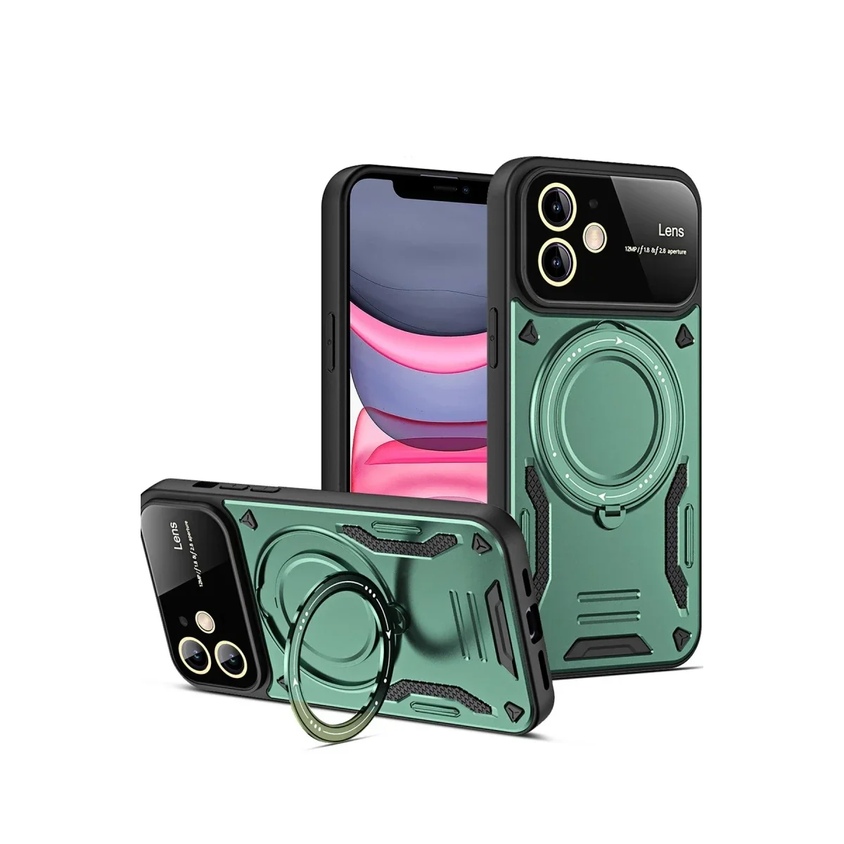 Apple iPhone 11 Kılıf Joy Lens Standlı Kapak - Koyu Yeşil