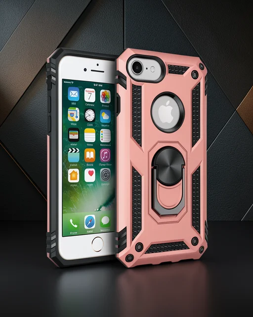 Apple İphone 7 Kılıf Sofya Yüzüklü Silikon Kapak - Rose