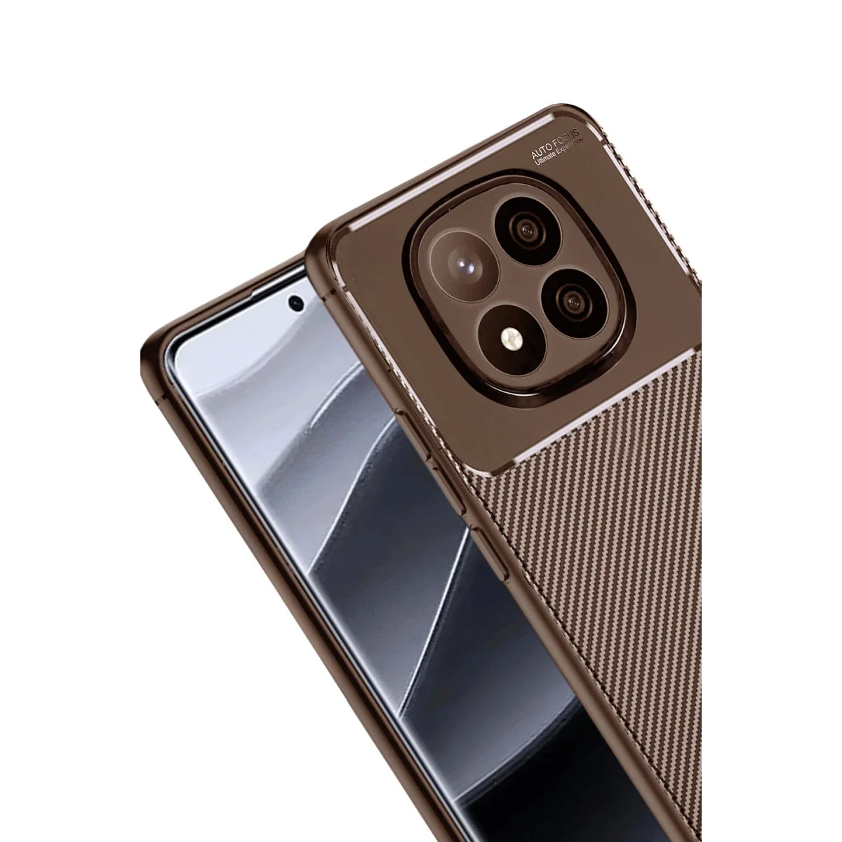 Xiao Red Note 14 Pro Plus Kılıf Auto Focus Karbon Kapak - Kahverengi görsel 2