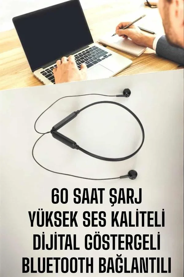 Kablolu Boyun Askılı Dijital Göstergeli Bluetooth Kulaklığı 60 Saat görsel 4