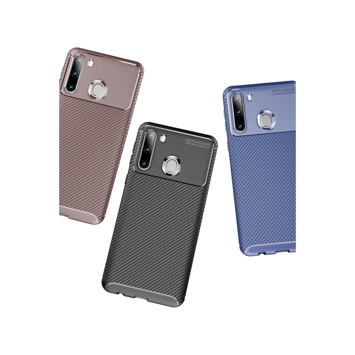 Samsung Galaxy A21 Kılıf Auto Focus Karbon Kapak - Kahverengi görsel 3