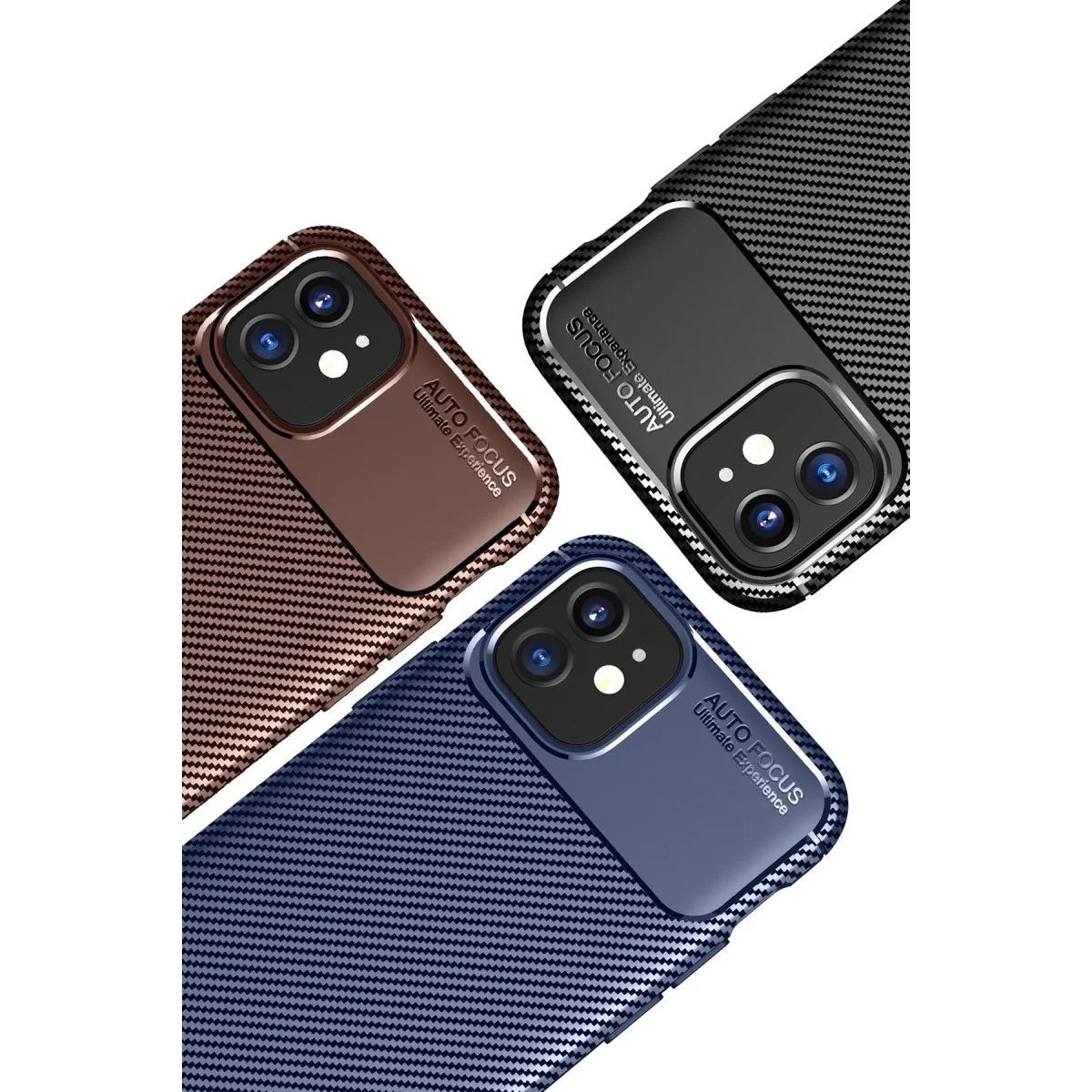 Apple İphone 12 ni Kılıf Auto Focus Karbon Kapak - Kahverengi görsel 3