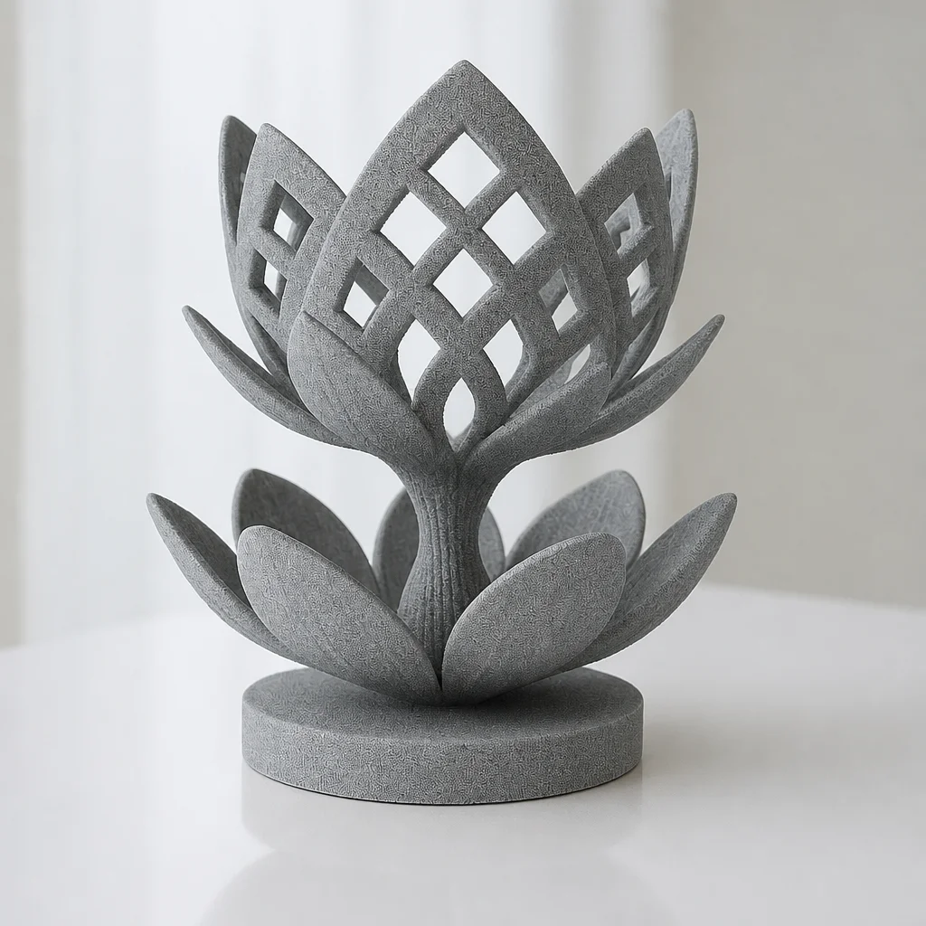 3D Baskı Lotus Çiçeği Mumluk - Dekoratif Tealight Mumluk-Gri