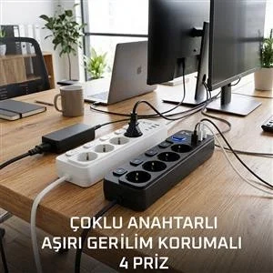 Akım Korumalı 4’lü Priz 2xUSB 2xType-C Çıkış Yüksek Gerilim Koruma Priz Çoğaltıcı görsel 2