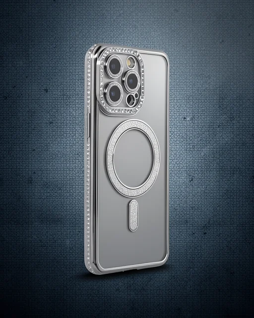 Apple İphone 15 Pro Kılıf Joke Simli Magneticsafe Kılıf - Gri