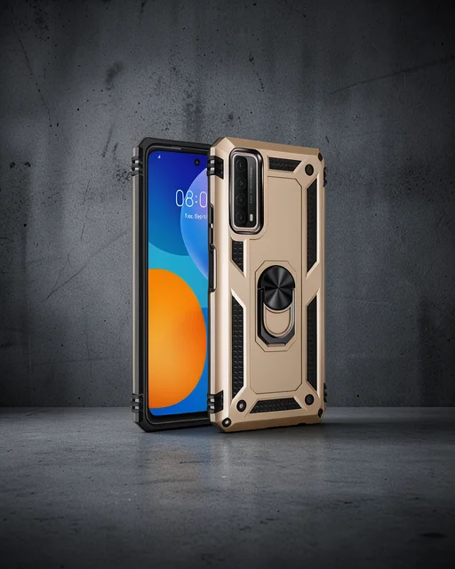 Huawei P Smart 2021 Kılıf Sofya Yüzüklü Silikon Kapak - Gold