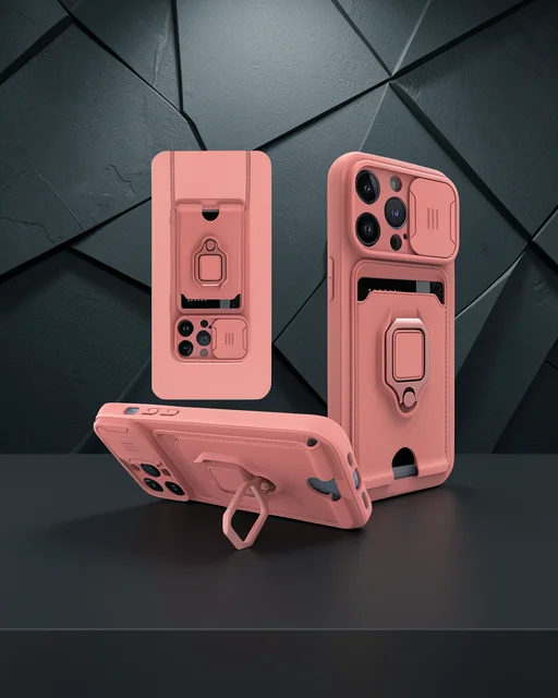 Apple İphone 13 Pro Kılıf Zuma Kartvizitli Yüzüklü Silikon - Pembe