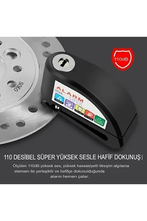 Alarmlı Disk Kilidi Motorsiklet Scooter Bisiklet Sesli Alarm 110 Desibel Yüksek Ses görsel 6