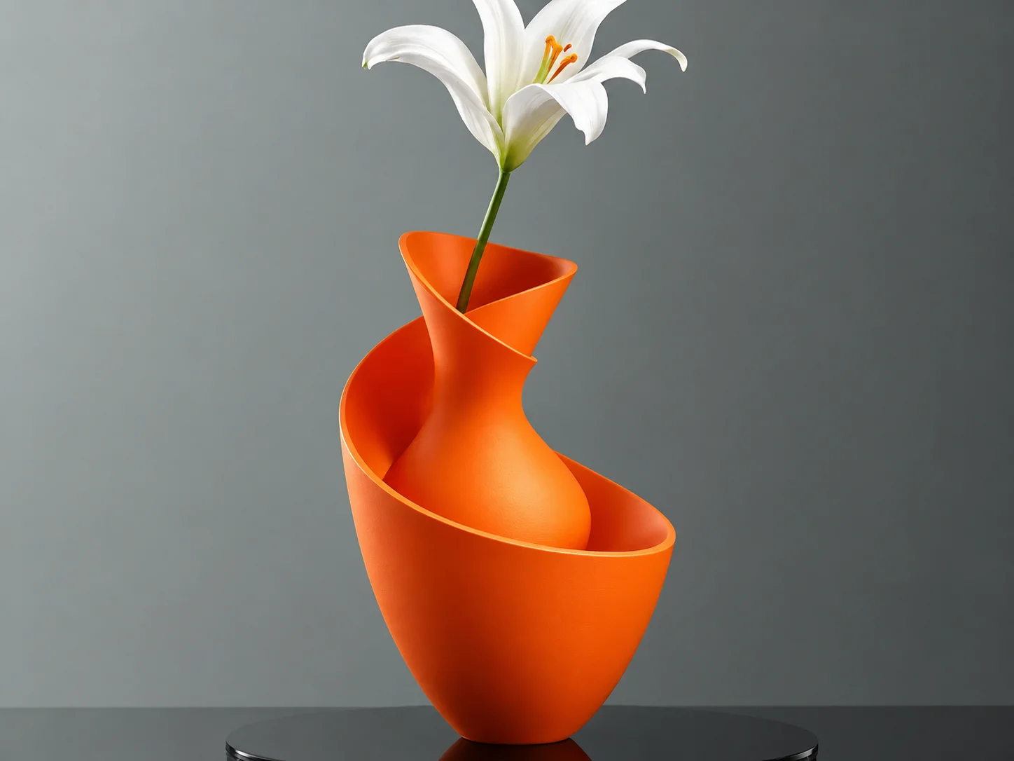 3D Baskı Bold Vazo - Akışkan Formlu Dekoratif Vazo-Turuncu