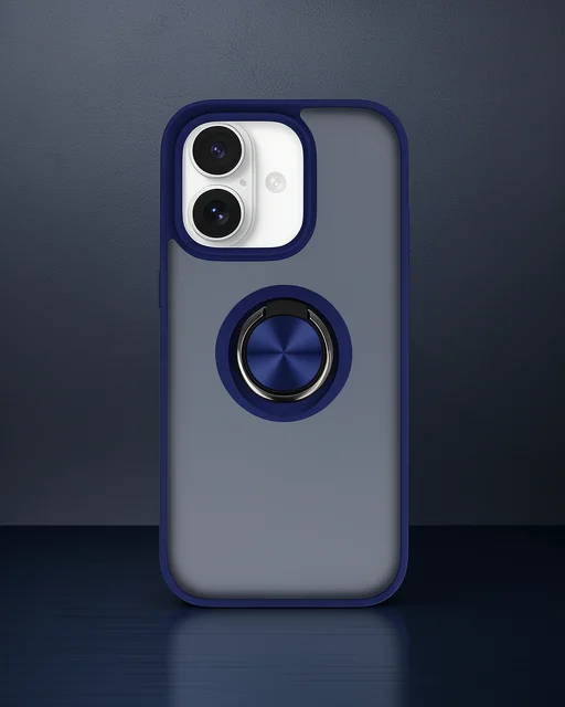 Apple İphone 16 Kılıf Montreal Yüzüklü Silikon Kapak - Lacivert