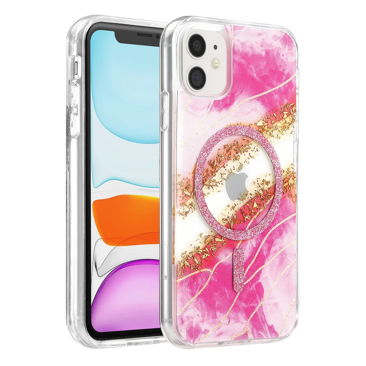 Onegif Apple iPhone 11 Lotus Simli Magsafe Kapak - Pembe