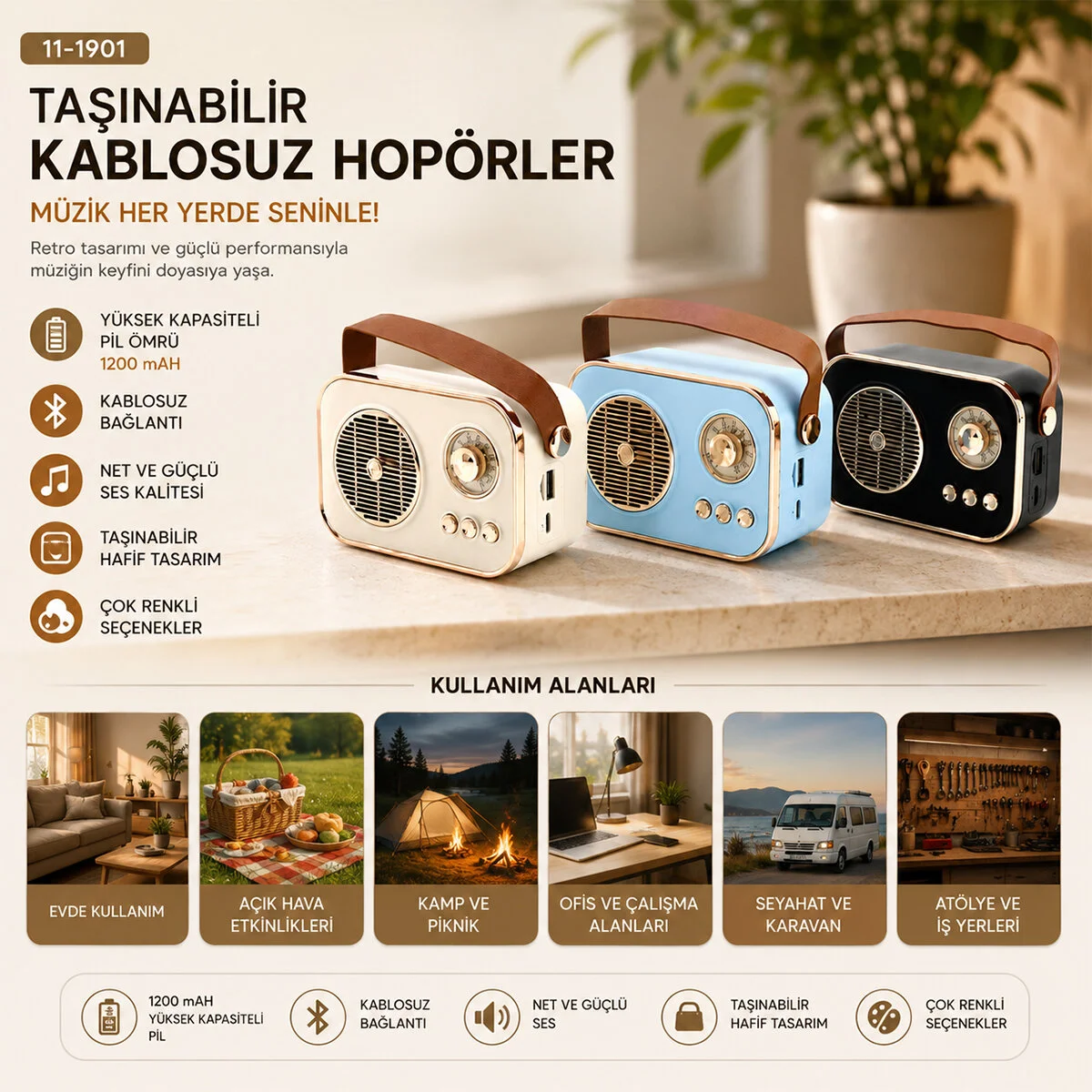 M4 Portable Wireless Hoparlör - Speaker Işıklı Usb Şarjlı Renkli Kasa - Bronz Çerçeveusb - Dc 5V - Tf görsel 2