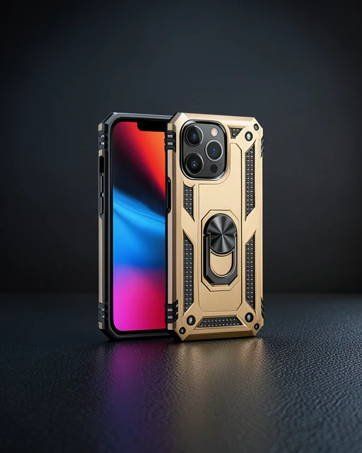 Apple İphone 13 Pro Kılıf Sofya Yüzüklü Silikon Kapak - Gold