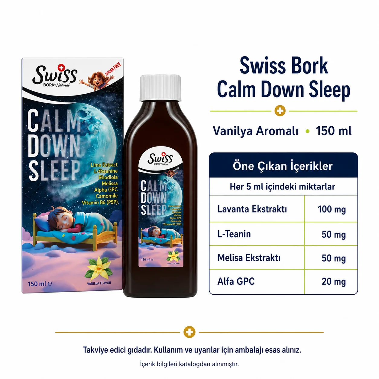 Swiss Bork Calm Down Sleep Vanilya Aromalı Sıvı Takviye 150 ml