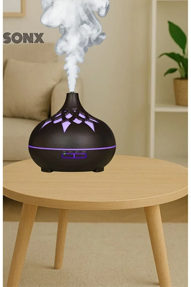 Aroma Difüzör Gece Işığı 7 Led DESENLİ Nemlendirici Kumandalı Buhar Makinesi 550 ml görsel 4