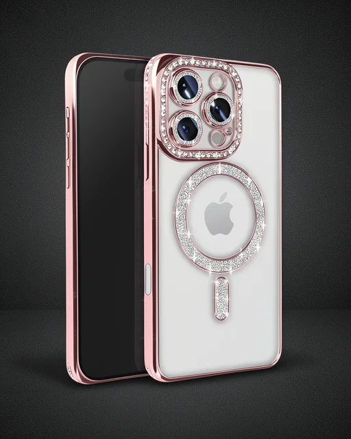 Apple İphone 16 Pro Max Kılıf Joke Simli Magneticsafe Kılıf - Pembe