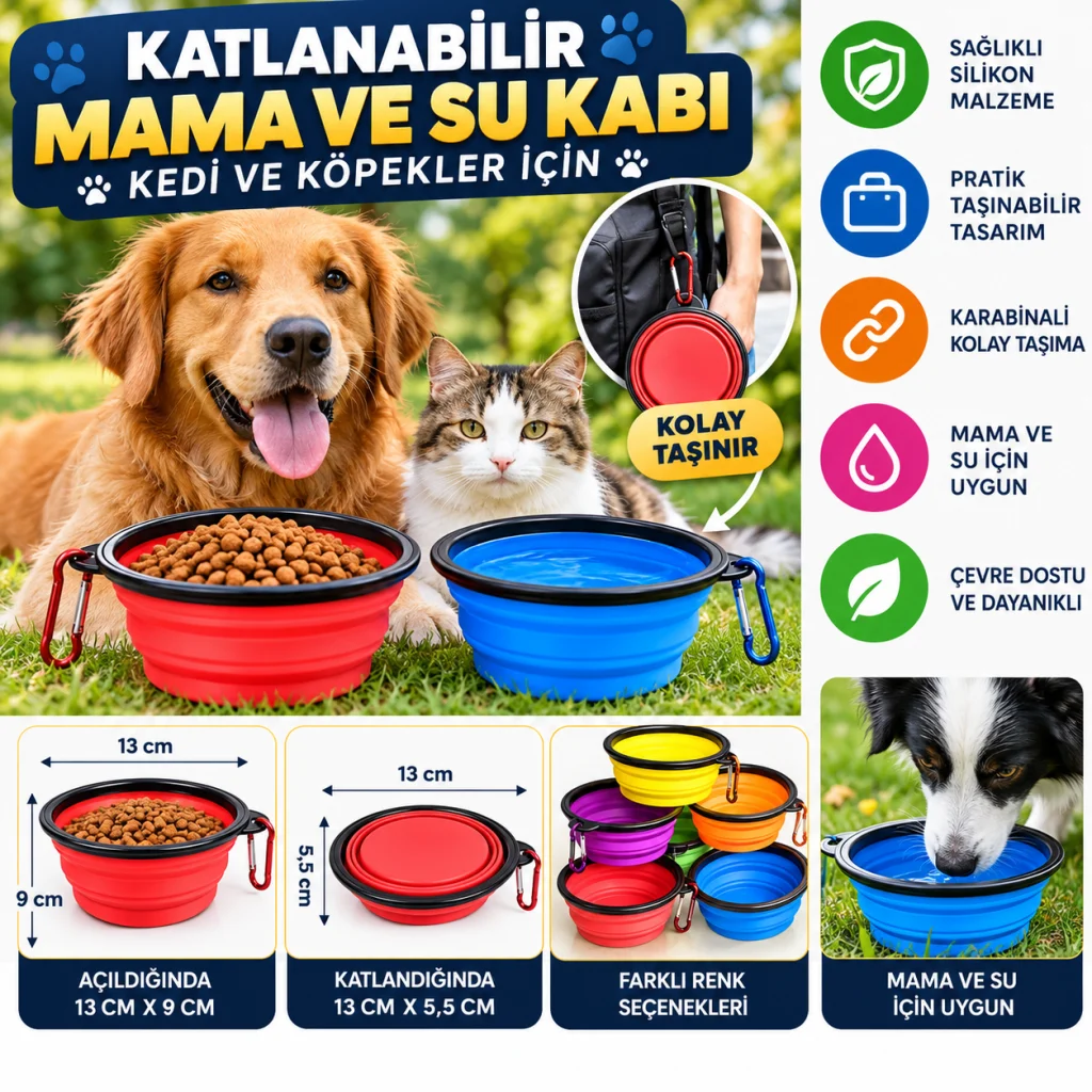 Katlanabilir Kedi Köpek Mama ve Su Kabı Köpek Oyuncağı