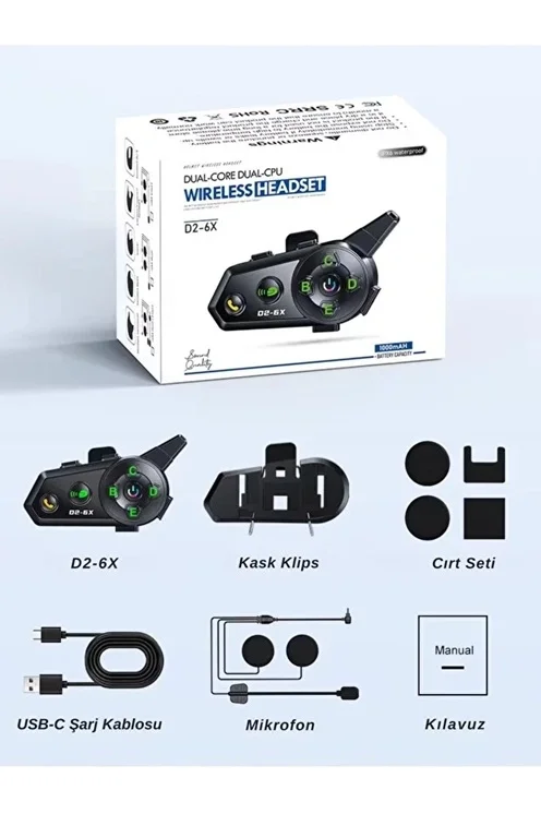 D2-6X 1000M Mesafeli 6 Klı İntercom Bluetooth Motosiklet Kask Kulaklığı İntercom Kulaklık görsel 7