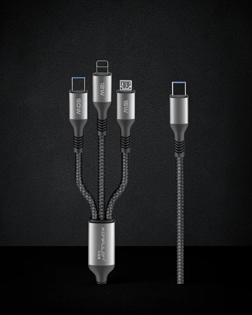 Dc62 3in1 Type-c To 60w Type-c / 12w Lightning / 15w Micro 1.2m Hızlı Şarj Kablo - Siyah