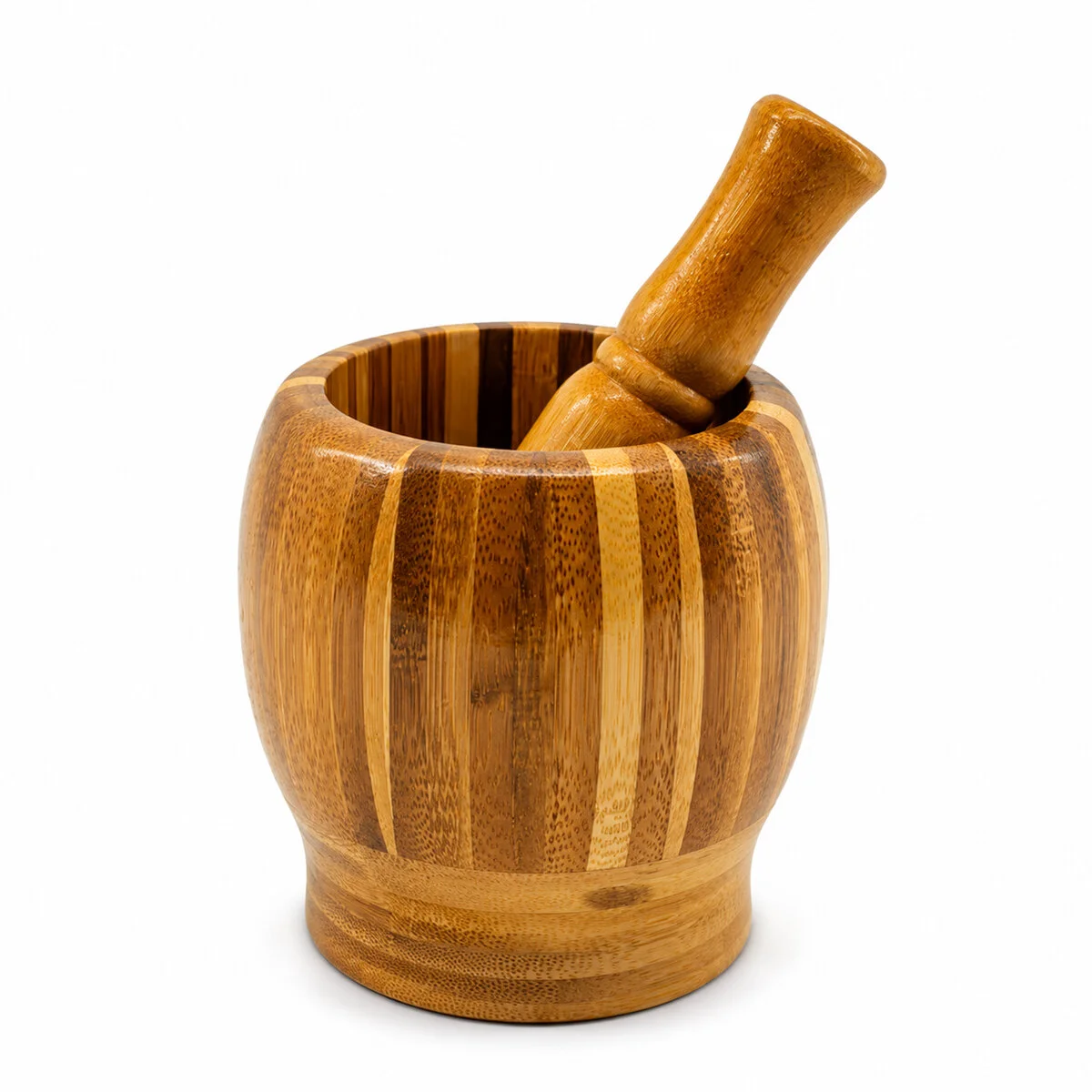 Ahşap Bambu - Çizgili Havan Sarımsak Dövecek Ç: 8CM--D: 7CM--Y:10.5CM Fileli Ambalaj görsel 2