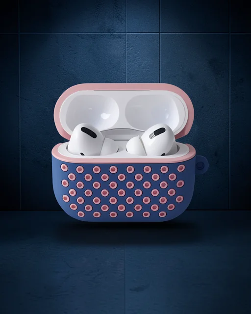 Apple Airpods Pro 2 (2.nesil) Spor Delikli Kılıf - Mavi-pembe