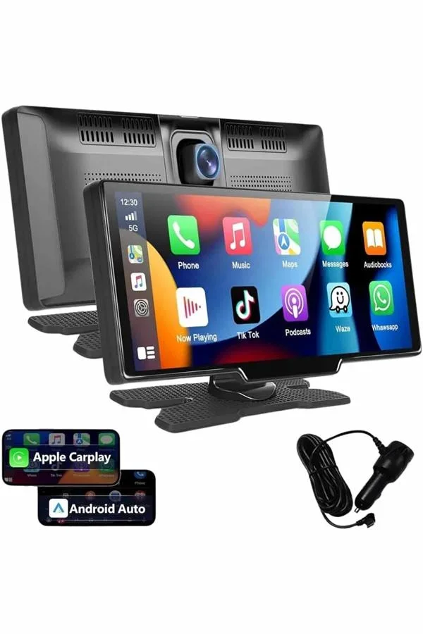 4K 10.2 İnç Çift Kameralı Araç Multimedya Ekranı CarPlay Kablosuz Tüm Cihazlara Uyumlu görsel 4