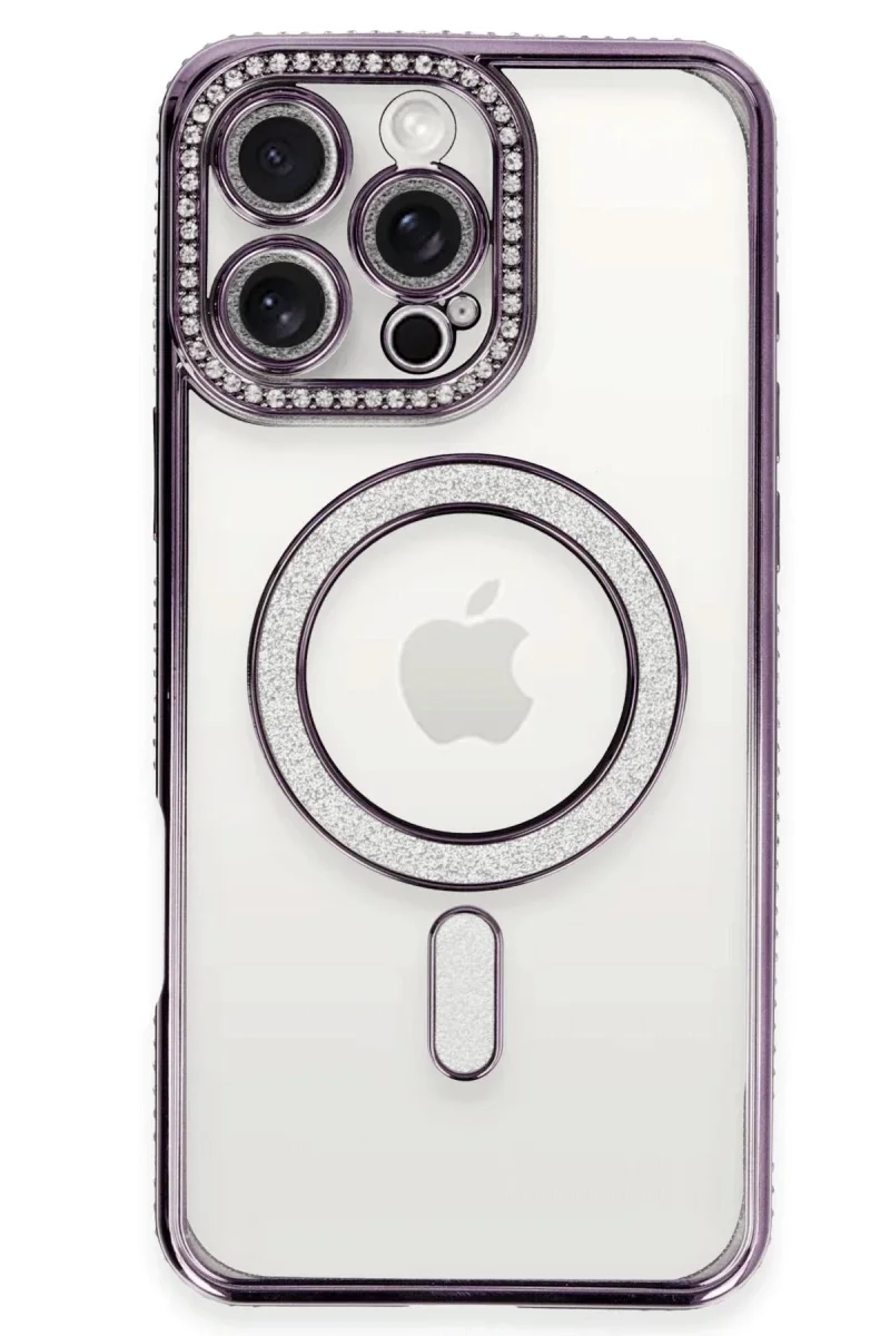 Apple iPhone 16 Pro Kılıf Joke Simli Magneticsafe Kılıf - Derin Mor görsel 2