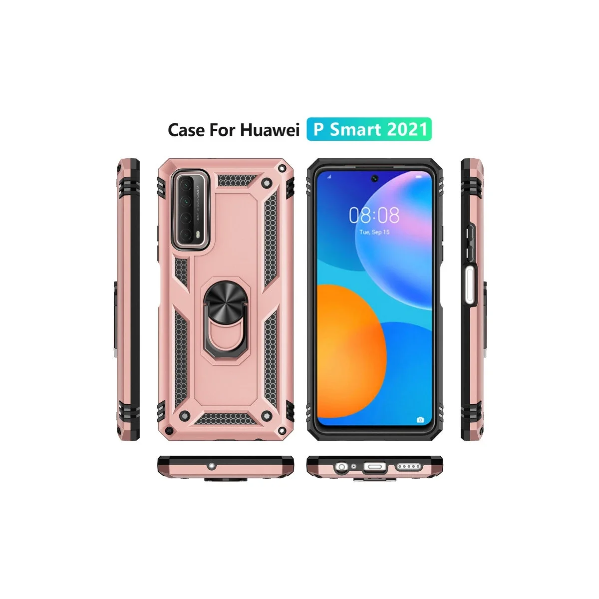 Huawei P Smart 2021 Kılıf Sofya Yüzüklü Silikon Kapak - Rose görsel 3