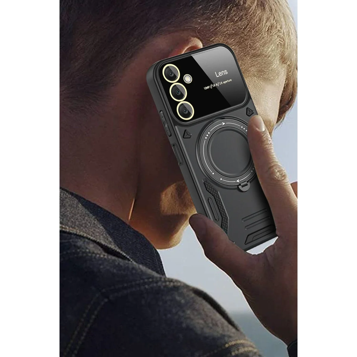 Samsung Galaxy A54 5g Kılıf Joy Lens Standlı Kapak - Koyu Yeşil görsel 3