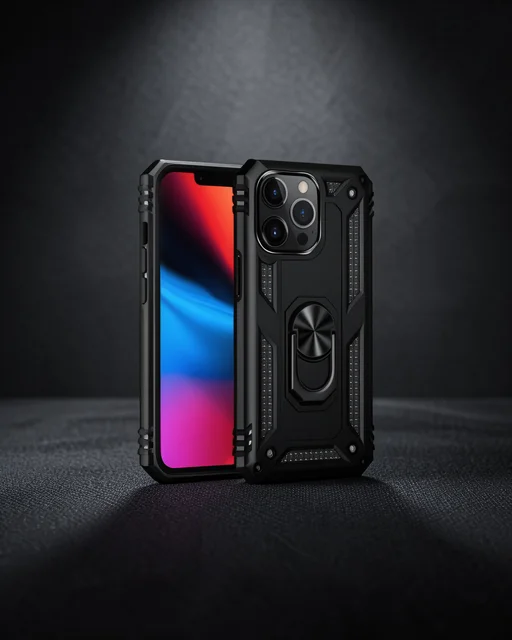 Apple İphone 13 Pro Max Kılıf Sofya Yüzüklü Silikon Kapak - Siyah
