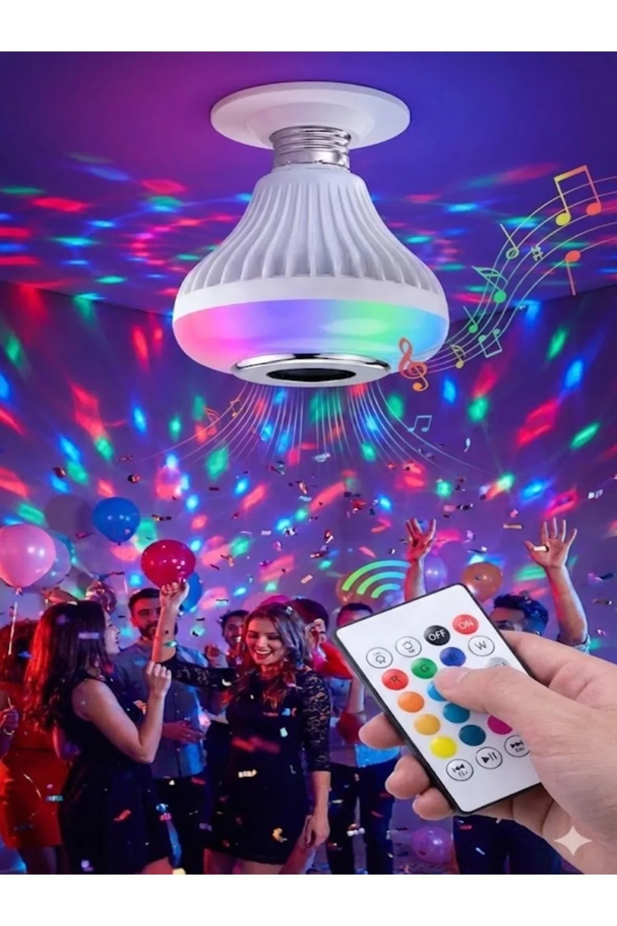 Bluetooth RGB LED Hoparlörlü Akıllı Ampul - Renkli Müzikli Lamba ve Kumanda görsel 2