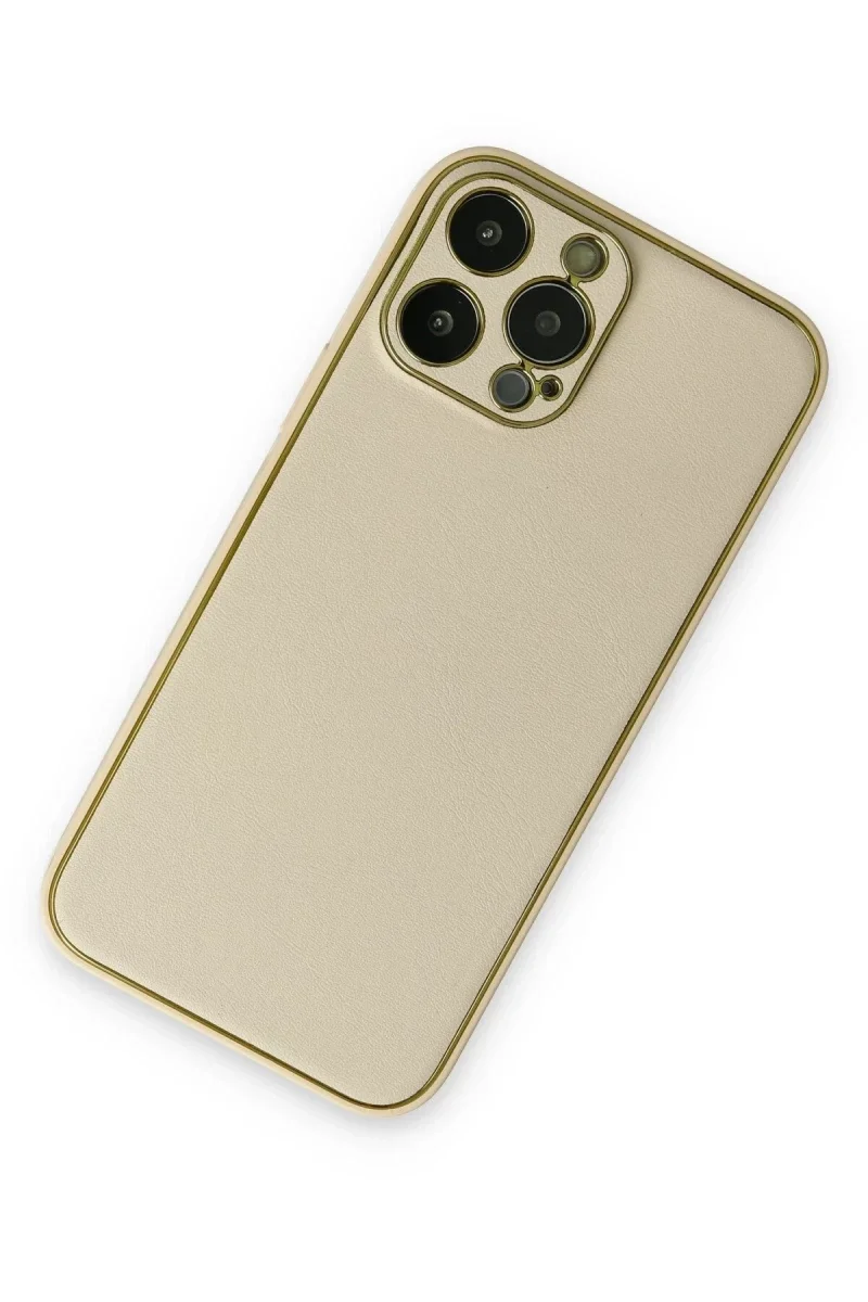 Apple iPhone 13 Pro Kılıf Coco Deri Silikon Kapak - Gold görsel 3