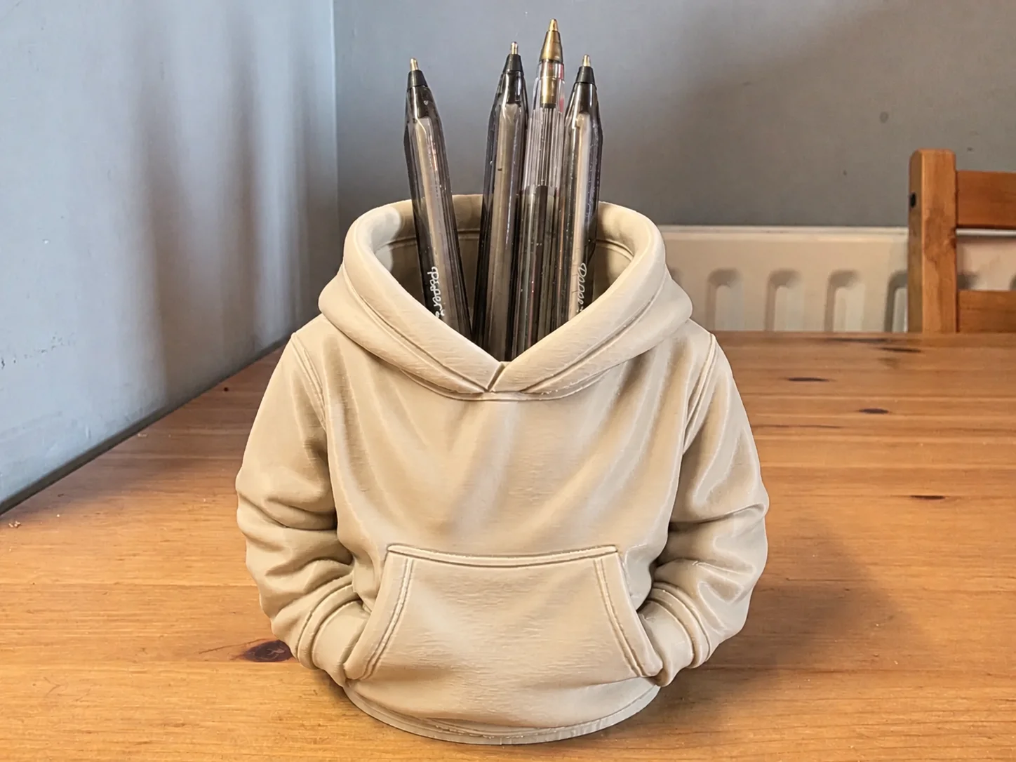 3D Baskı Kapüşonlu Sweatshirt Kalemlik - Masaüstü Organizer-Bej