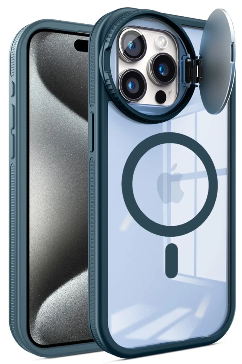 Apple iPhone 15 Pro Kılıf Teleskop Lens Magsafe Silikon Kapak - Lacivert görsel 2