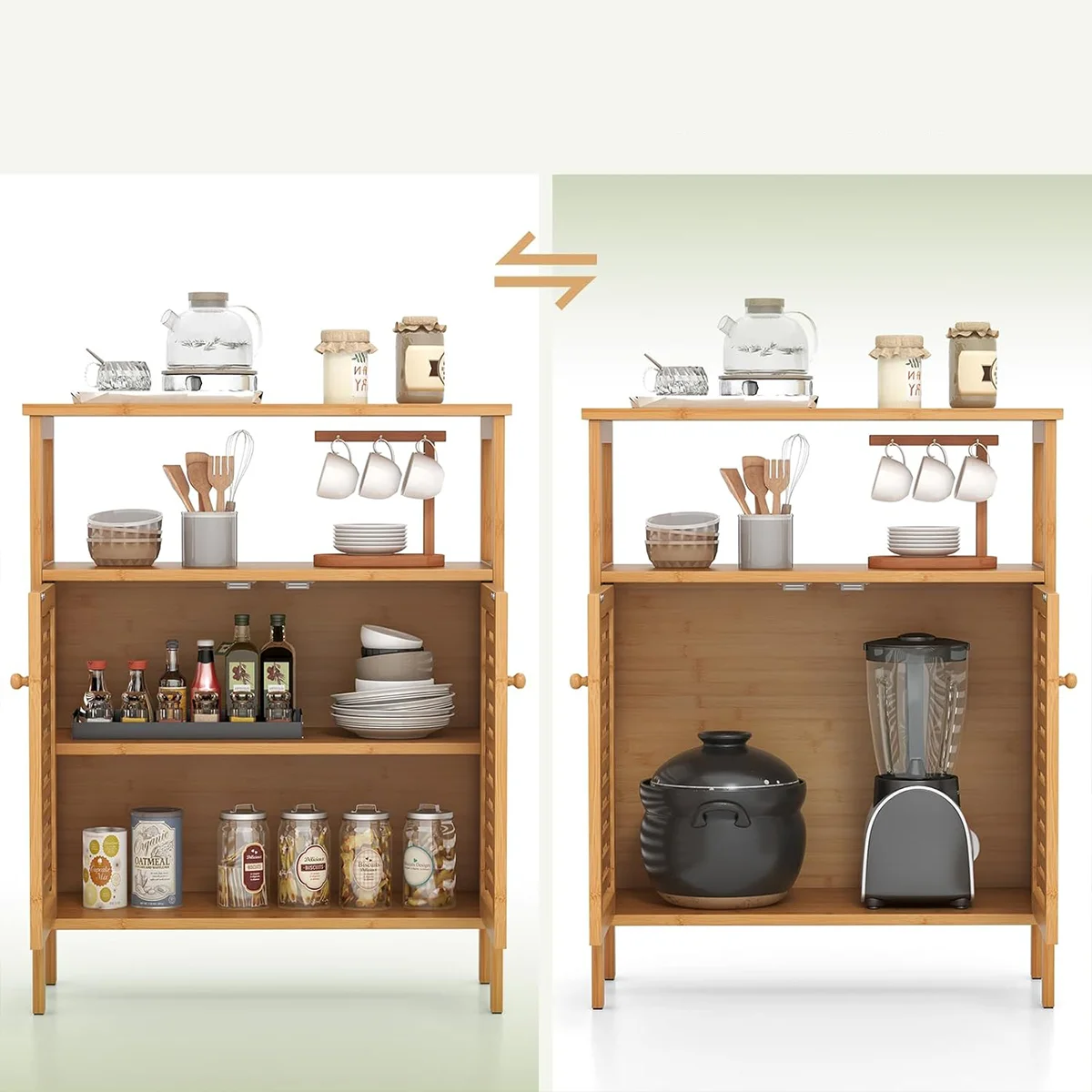 Çok Amaçlı Bambu Dolap 66x33x85 cm - Organizer Raflı görsel 2