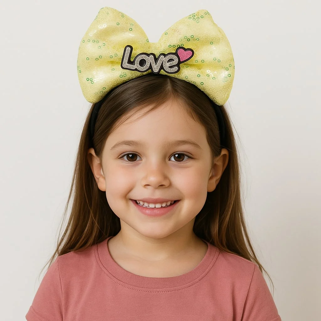 LED Işıklı Love Yazılı Sarı Fiyonk Taç – Kız Çocuk Parti Tacı görsel 2