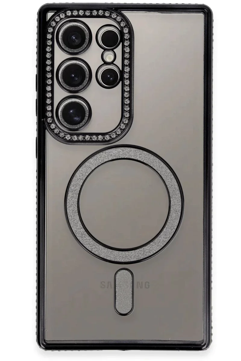 Samsung Galaxy S24 Ultra Kılıf Joke Simli Magneticsafe Kılıf - Siyah görsel 2