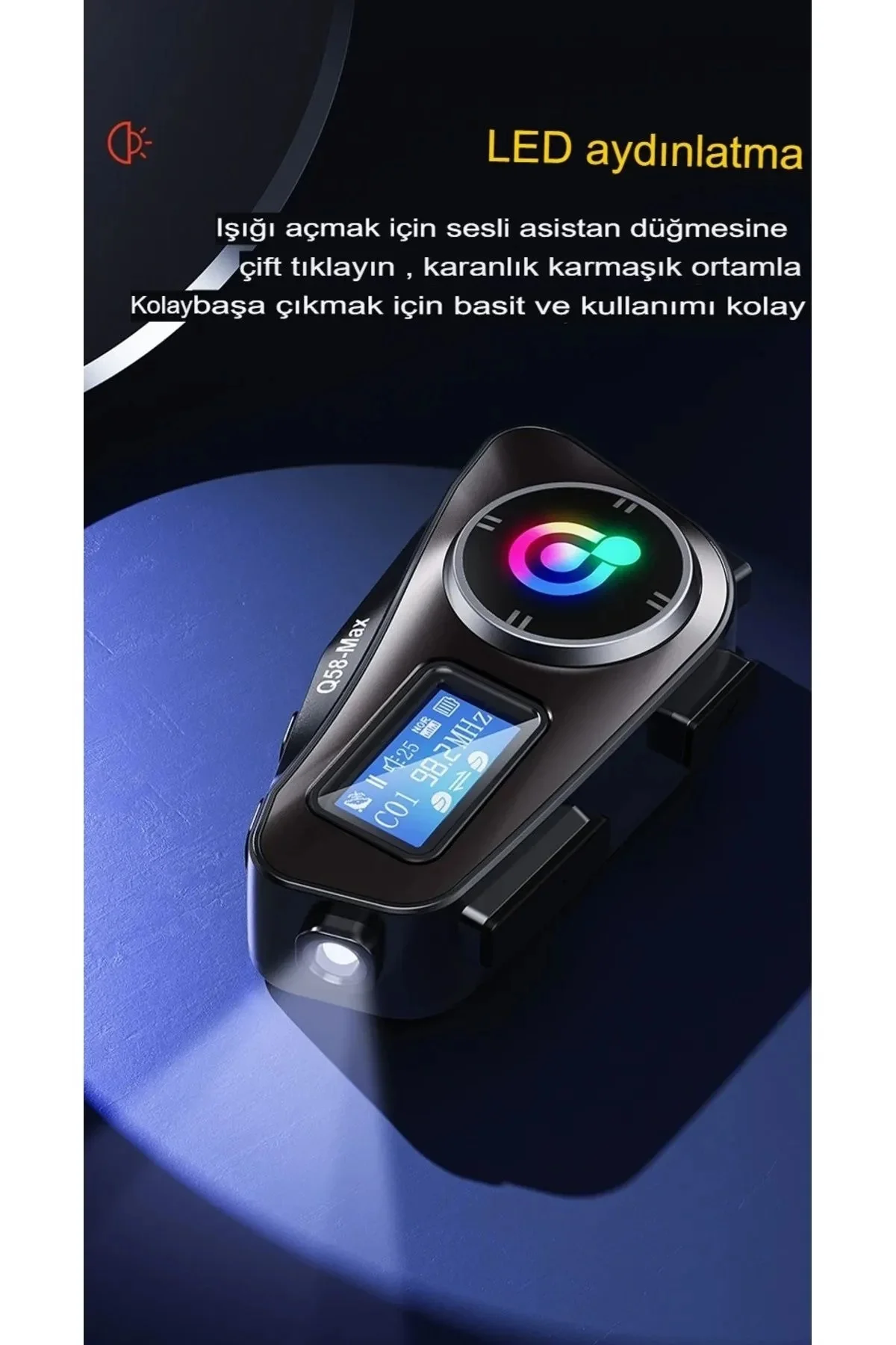 Q58-max Radyolu 2 Kişi Bağlantılı Bluetooth Kask Kulaklık Ekranlı Fenerli Müzik Ve Telsiz Intercom görsel 5